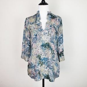 Rachel Mara Blouse Top Silk Abstract Impressionist Boho Cottagecore Artsy